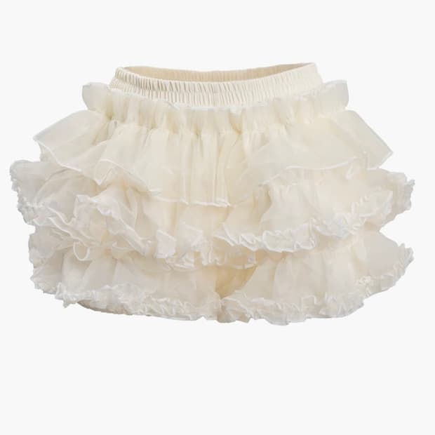 러프넥 튜튜 스커트 베이지