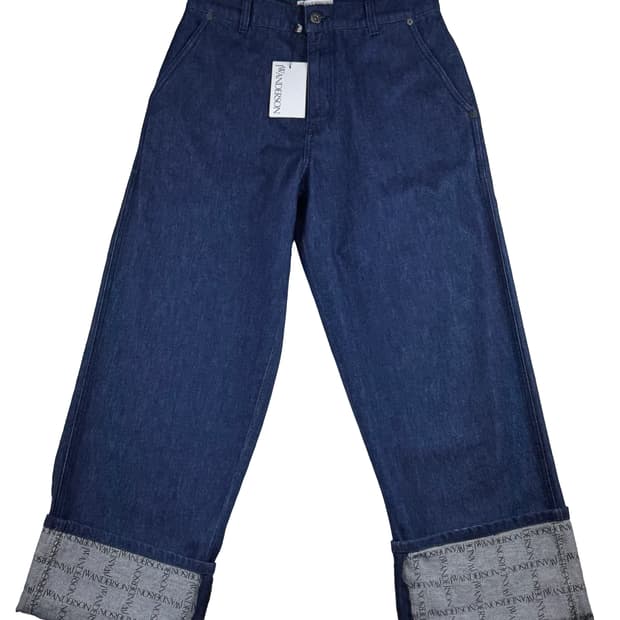 JW 앤더슨 로고 그리드 턴업 워크웨어 진 (새상품)