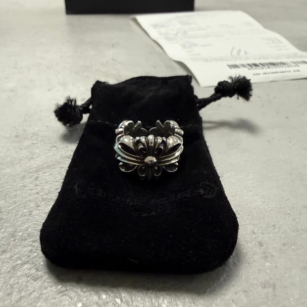 크롬하츠 더블 플로랄 크로스 링 US 4 size