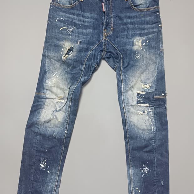 [50] 디스퀘어드2 화이트페인트 스팟 바이커진 청바지 34 35