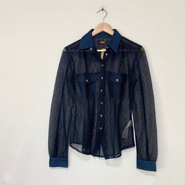 DIESEL 디젤 슬림 라인 시스루 메쉬 포켓 데님 셔츠 빈티지 y2k