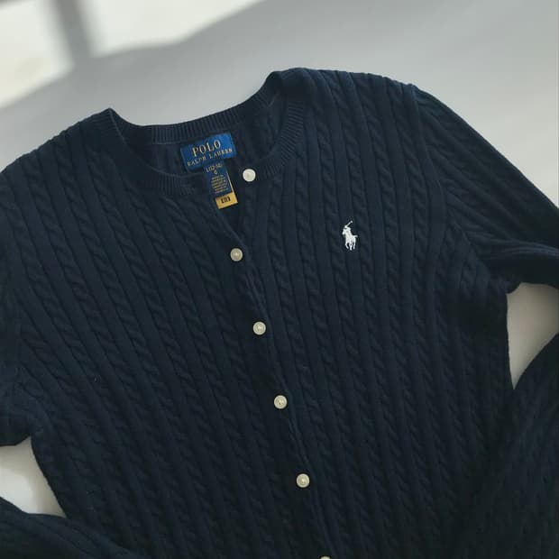 폴로 랄프로렌 꽈배기 가디건 네이비 L