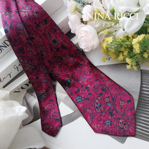 니나리치 실크 진핑크 페이즐리 넥타이 8.2cm A+등급 K1257
