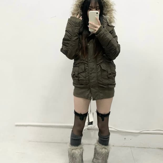 츄미 빈티지 퍼 야상 퍼 패딩 갸루 y2k 브라운카키 graffi