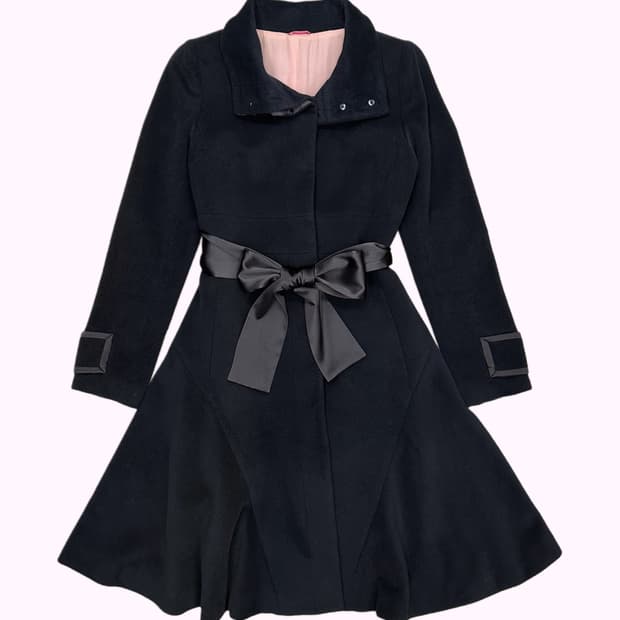angora wool flare ribbon coat