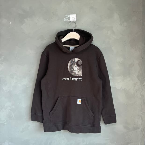 칼하트 미드웨이트 리얼트리 빅로고 후드 브라운