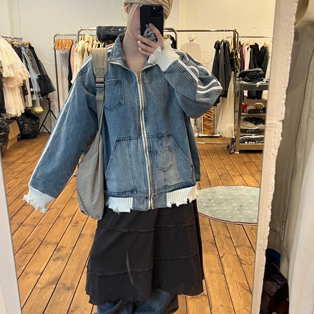 데님 화이트 라인 자켓