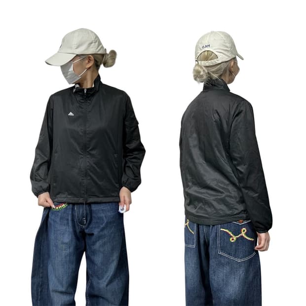 아디다스 블랙 화이트 스몰 로고 바람막이 자켓 S 