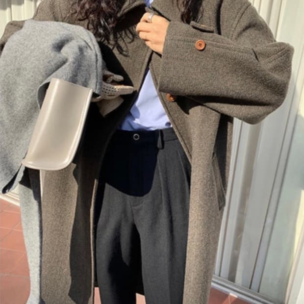 모데스트무드 누벨코트 카키브라운 헤링본코트