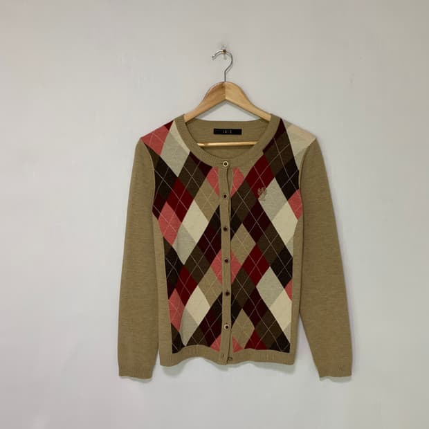 DAKS 닥스 아가일 패턴 빈티지 앤틱 버튼 니트 가디건 여성 95