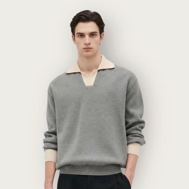 시스템 옴므 오픈 카라 니트