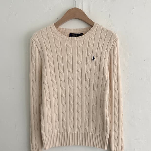 Polo 폴로 랄프로렌 QR 신형 아이보리 컬러 케이블 니트