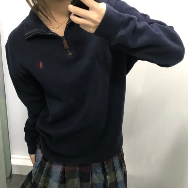 폴로 네이비 반집업 니트