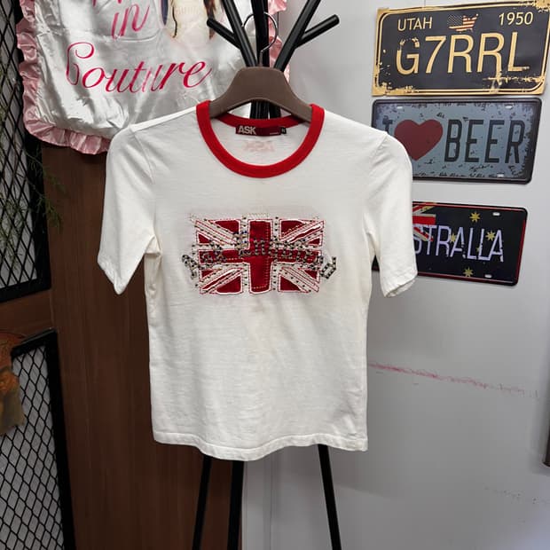 Flag Glitter Detail Color Block T Shirt
