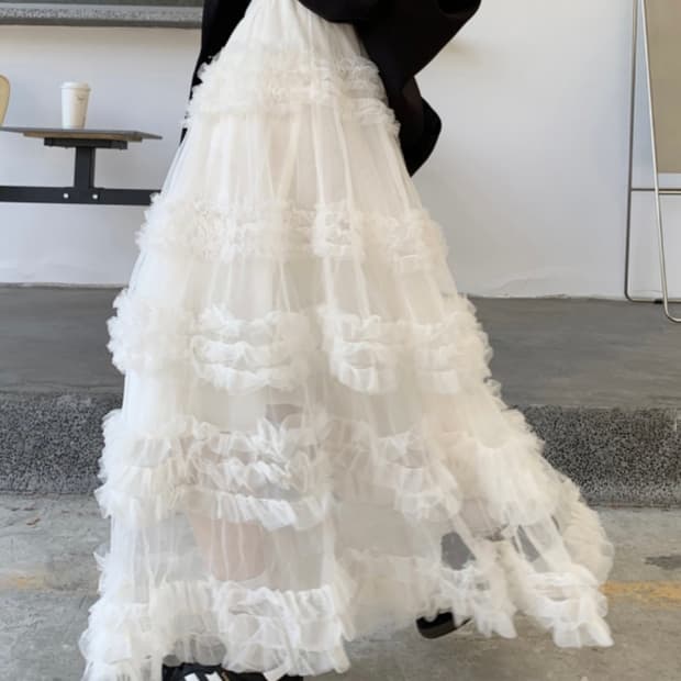 캉캉 샤스커트 롱스커트 화이트