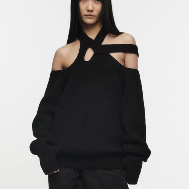 나체 - HALTER STRAP KNIT BLACK