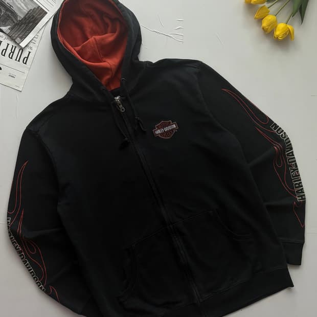 할리데이비슨 플레임 블랙 후드 집업