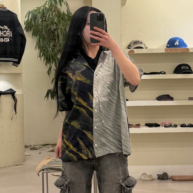 스투시 그래픽 패턴 오픈카라 반팔 셔츠 U436