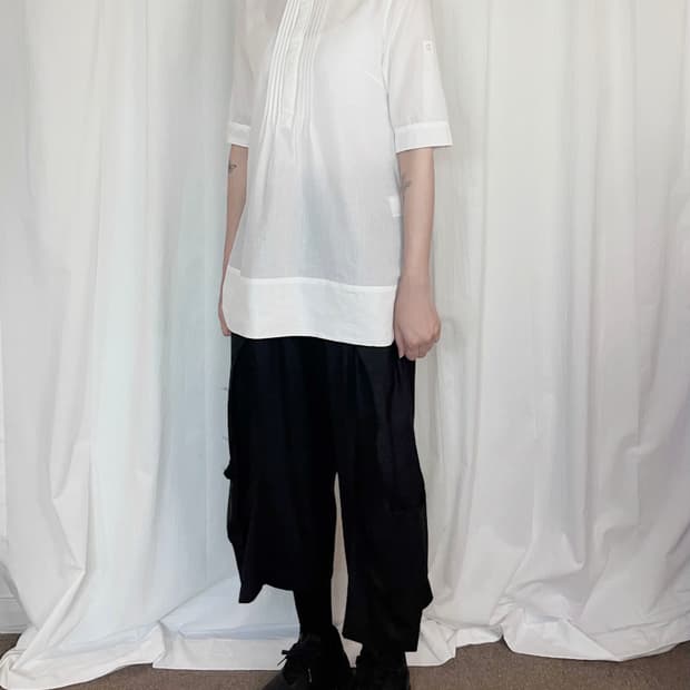 Pleated Front Half Sleeve Shirt - White