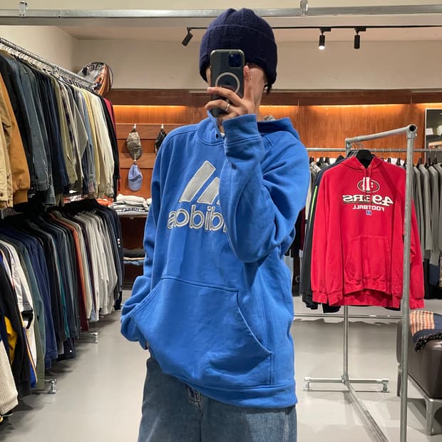 00s 아디다스 빅로고 후드티셔츠