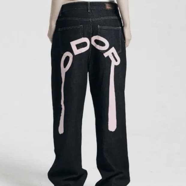 오도어 로고 데님 팬츠 핑크