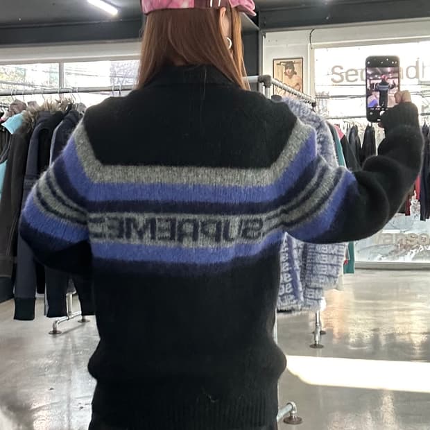 슈프림 19FW 브러쉬드 백로고 울 스웨터 집업