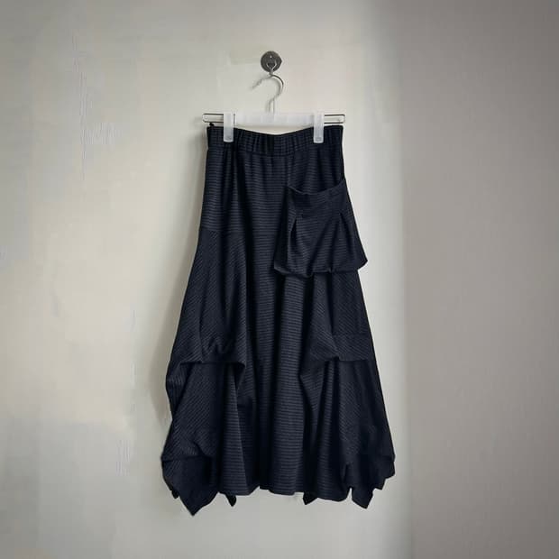 스트라이프 포켓 셔링 언발 아카이브 레이어드  롱스커트 치마 y2k 갸루