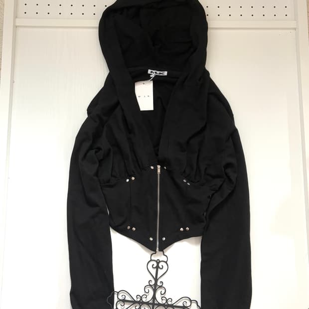 • Mlk Black Short Corset Hooded Zip-Up (