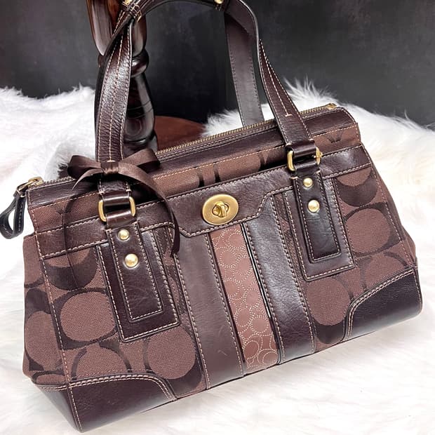 90s coach 시그니처 다크 브라운 턴락 아카이브 캔버스 토트백