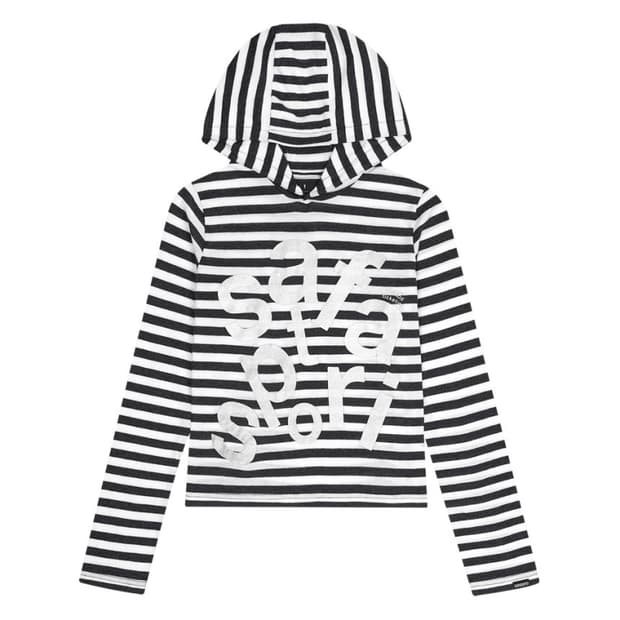 1/2 TICKETING STRIPE BORDER HOODIE-WHITE