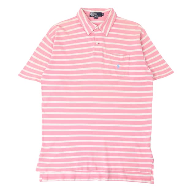 90s 폴로 랄프로렌 핑크 스트라이프 포켓 카라티