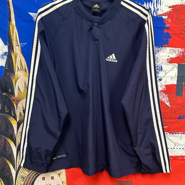 아디다스 네이비 오버핏 헨리넷st 바람막이XL105