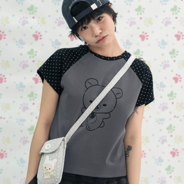 (공홈품절)허그유어스킨 코리락쿠마 반팔도트티