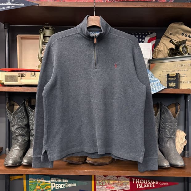 90s 폴로 랄프로렌 파인리브 하프집업 코튼니트 스웨터 차콜 N640