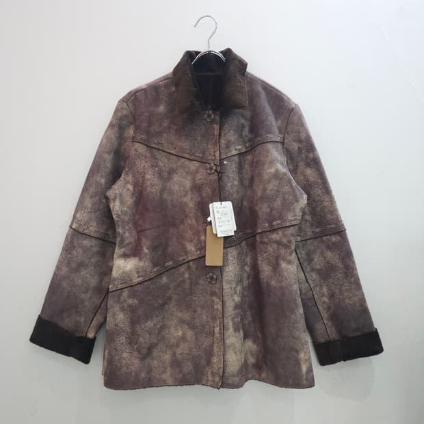 빈티지 워싱 레더 무스탕 자켓 털안감