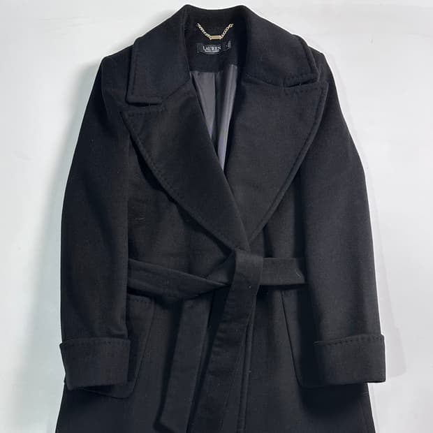 로렌 랄프로렌 블랙 울 코트 