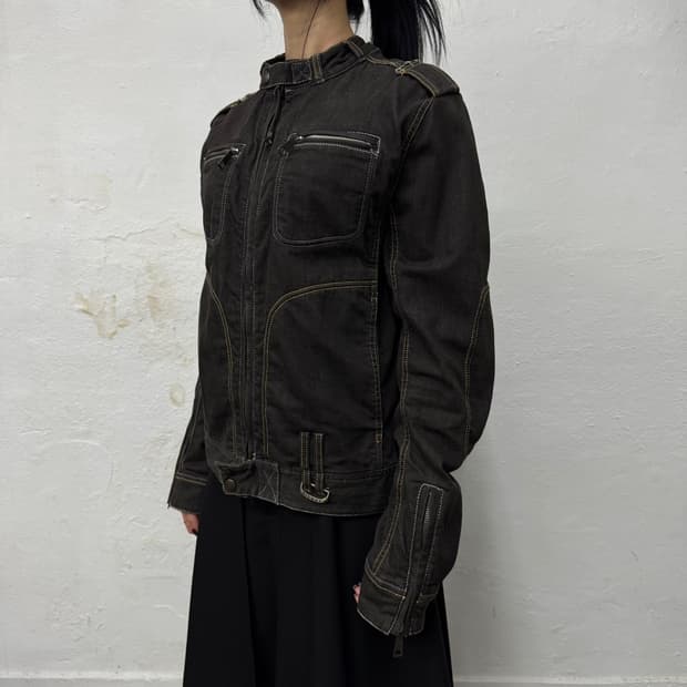 디젤(DIESEL) 블랙컬러 워시드 데님 빈티지 쇼트 라이더스 자켓