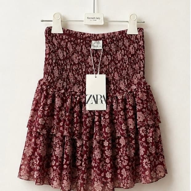 자라 여름 치마 오리엔탈 플로럴 와인컬러