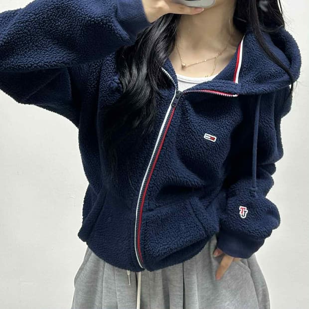 타미힐피거 진스 네이비 플리스 후드집업 후리스(L)