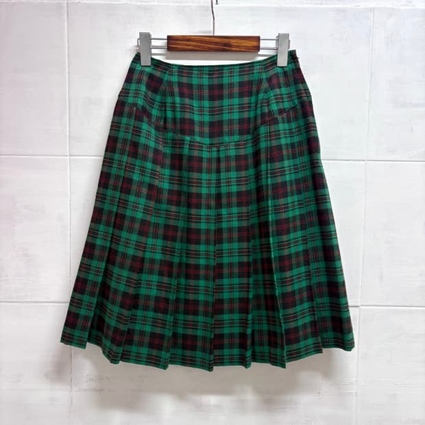 그린 체크 주름 미디스커트 (JPN)