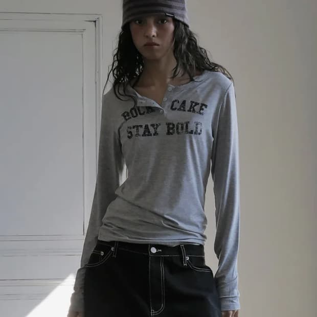 락케이크 Classic Henly Neck Top - Gray