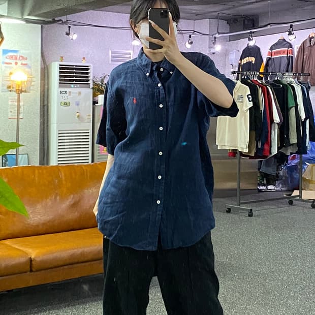 폴로 랄프로렌 린넨 반팔 셔츠 네이비 B5068