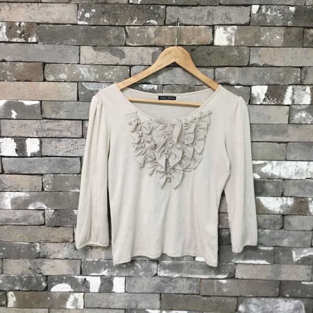 ruffle round neck pink blouse