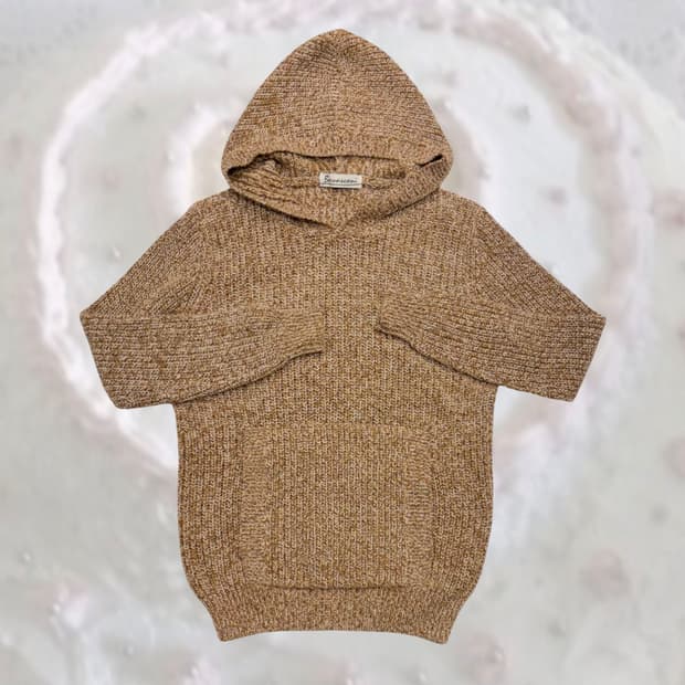 일본 빈티지 멜란지 카멜 면 혼방 후드 니트 아메카지