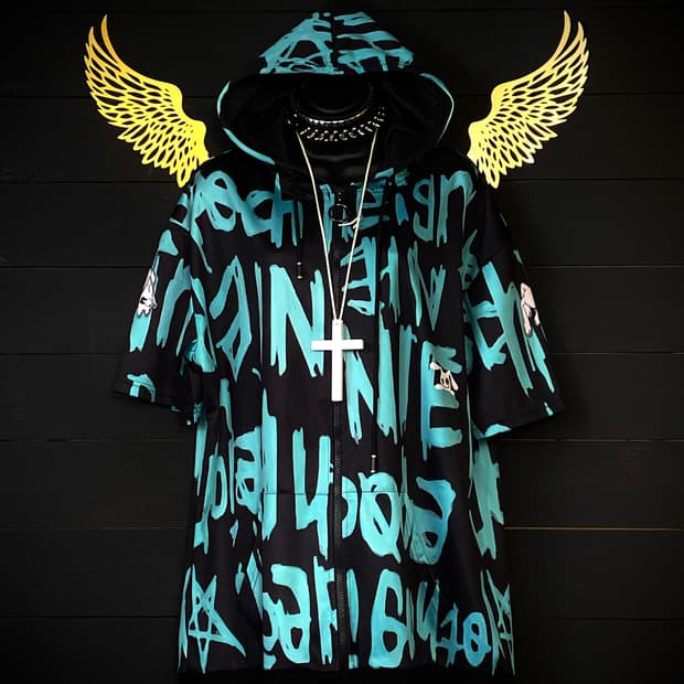 NieR CLOTHING 펑크 민트 빅 레터링 후드집업