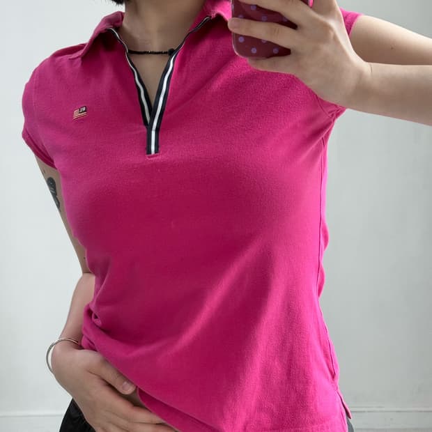 폴로 진스 핫핑크 딱붙 반팔티