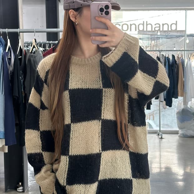 더오픈프로덕트 체커보드 울 니트