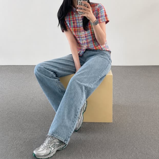 55 POLO 폴로 랄프로렌 반팔 셔츠 멀티 오렌지 마드라스 체크