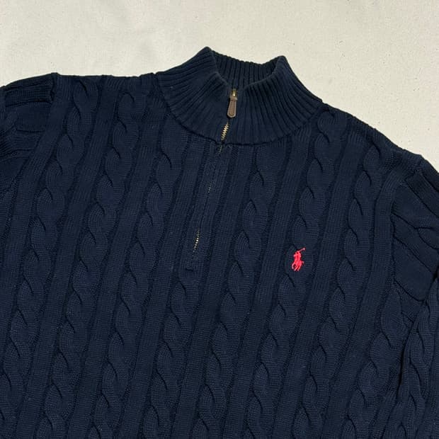 L 폴로랄프로렌 네이비 케이블 니트 집업