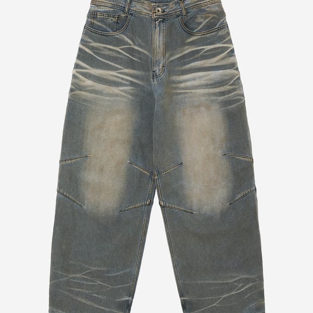 EMBOSSED WAVE WASHING WIDE DENIM PANTS